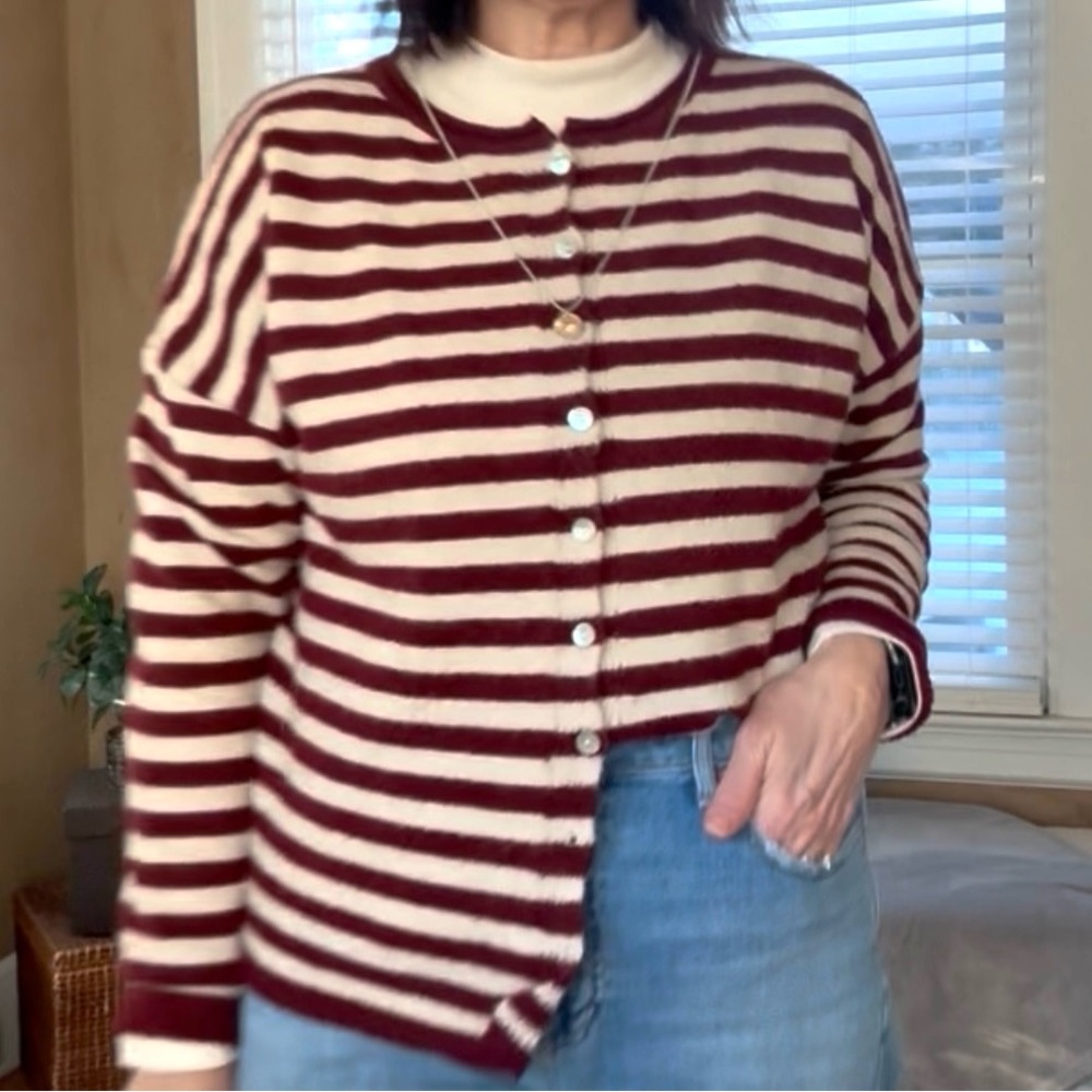 Betsey's Boutique Burgundy and Cream Striped Cardigan - Picture 11 of 11
